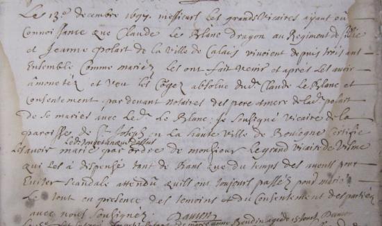 Registre paroissial de Saint Joseph à Boulogne-sur-Mer, 1697