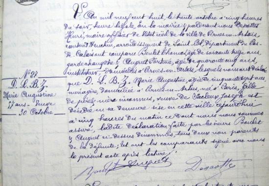 Registre d'état civil de Pernes-en-Artois, 1908