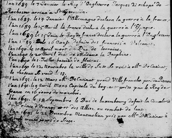 Registre de la paroisse Saint-Nicolas de la Citadelle à Calais, 1689