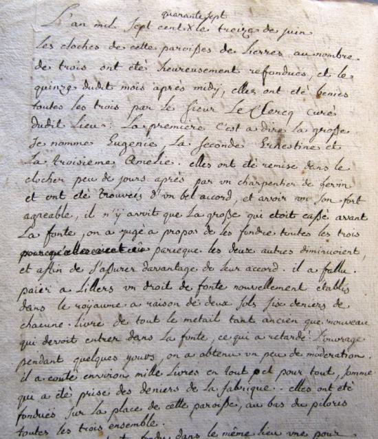 Registre paroissial de Lières, 1747